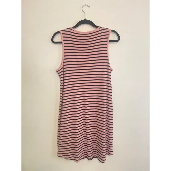 Crown & Ivy Pink & Navy Striped Sleeveless Dress With Ruffle Neckline S - Picture 3 of 6